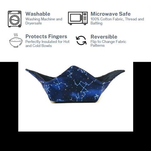 Bowl Cozy Microwave Safe Cotton Hot Soup Bowl Pot Holder in a Star Constellation Fabric Print