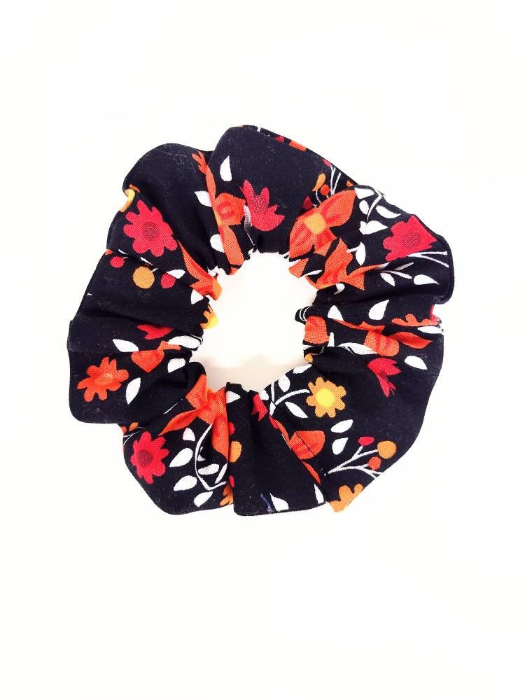 Orange Floral Hair Scrunchie
