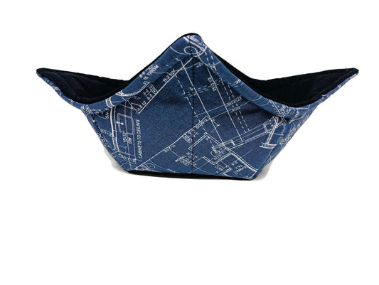 Bowl Cozy Microwave Safe Cotton Soup Hot Bowl Pot Holder in a Blue Print Fabric Print