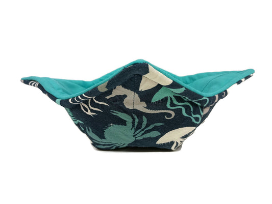 Bowl Cozy Microwave safe Cotton Hot Soup Bowl Pot Holder in an Sea Life Fabric print