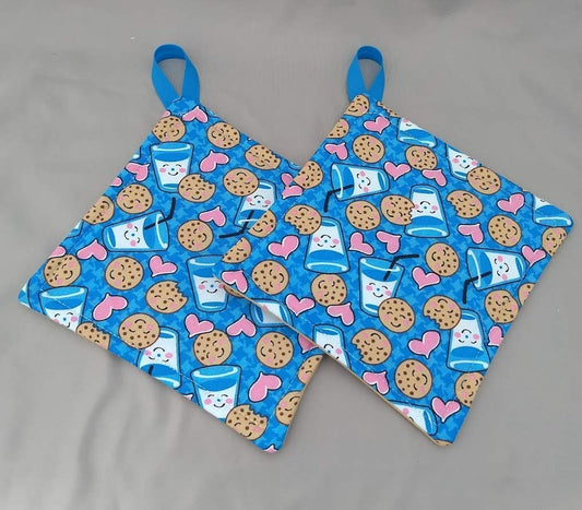 Pot holder for kitchen Pot Holder Set Oven Hot Pad Pot Holder for Cooking or Baking in a Milk and Cookies Fabric Print
