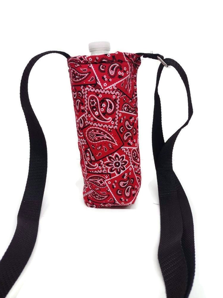 Red Bandana Insulated Water Bottle Holder with Adjustable Strap