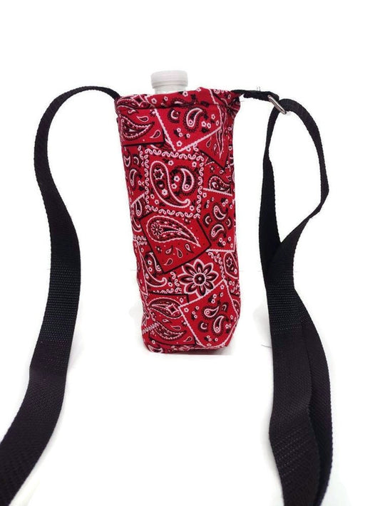 Red Bandana Insulated Water Bottle Holder with Adjustable Strap