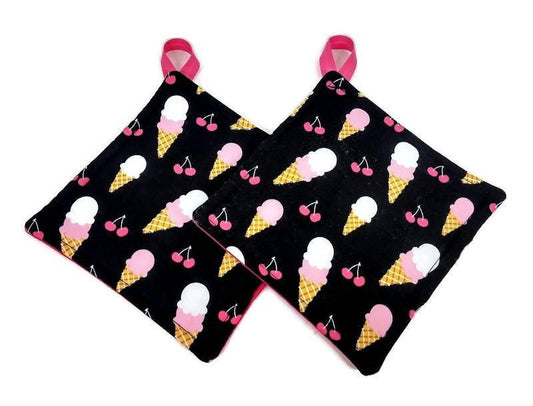 Pot holder for kitchen Pot Holder Set Oven Hot Pad Pot Holder for Cooking or Baking in an Ice Cream Cone Fabric Print