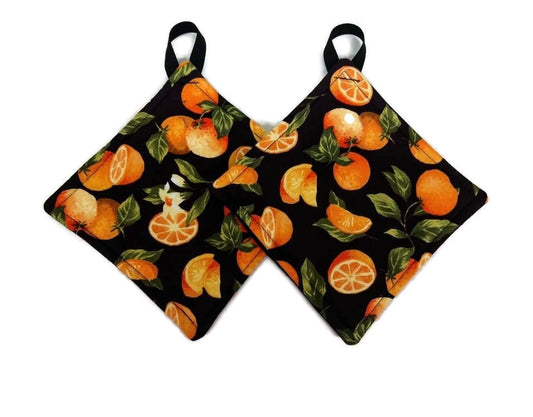 Pot holder for kitchen Pot Holder Set Oven Hot Pad Pot Holder for Cooking or Baking in a Orange and Vine Fabric Print