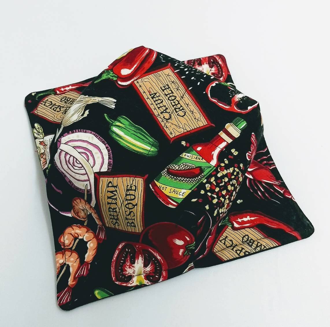 Bowl Cozy, Microwave Safe Cotton Soup Hot Bowl Pot Holder, Gumbo Gift, Chef Gift, House Warming Gift in a Cajun Louisiana Gumbo Fabric
