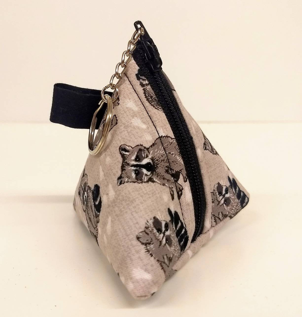 Triangle Keychain with Zipper Raccoon