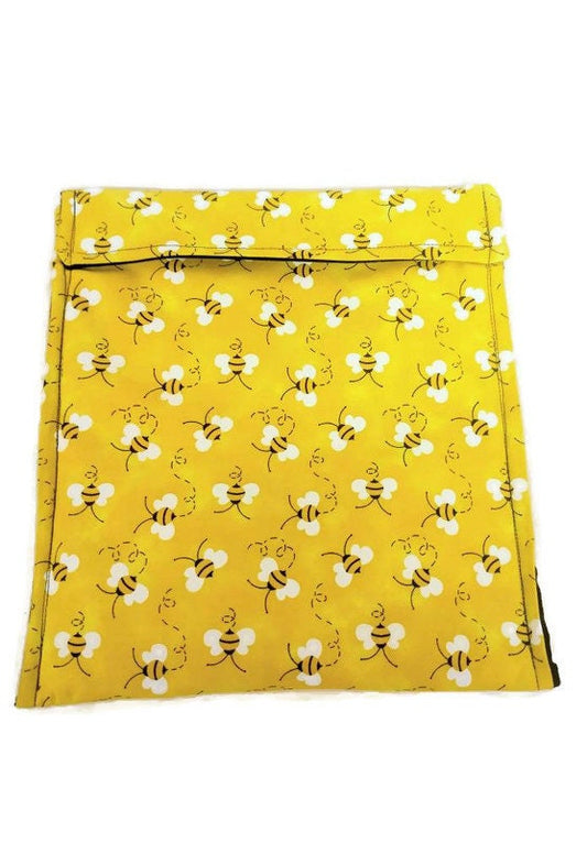 Potato Bag in a Yellow Honey bee Fabric Print by Sewuseful Studios LLC