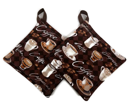 Pot holder for kitchen Pot Holder Set Oven Hot Pad Pot Holder for Cooking or Baking in a Coffee Espresso Fabric Print