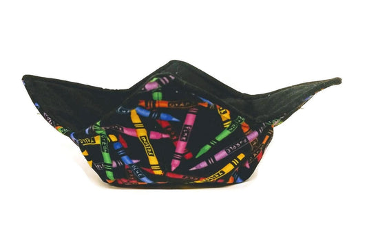 Teacher Gift under 20 dollars, Bowl Cozy Microwave Safe Cotton Soup Hot Bowl Pot Holder in a Multicolored Crayon Fabric Print