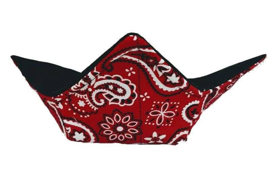 Bowl Cozy Microwave Safe Cotton Soup Hot Bowl Pot Holder in a Red Bandana and Solid Black Fabric Print