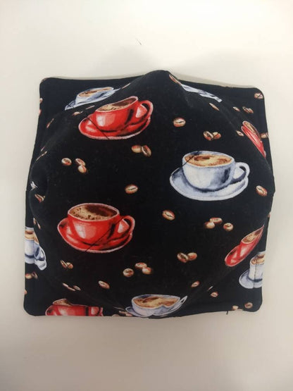 Bowl Cozy Microwave Safe Cotton Soup Hot Bowl Pot Holder in a Cappuccino Cup Fabric Print