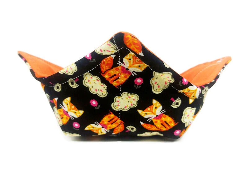 Bowl Cozy, Microwave Safe Cotton Soup Hot Bowl Pot Holder, Fox Lover Gifts, House Warming Gift in a Foxy Dreams with Clouds Fabric Print