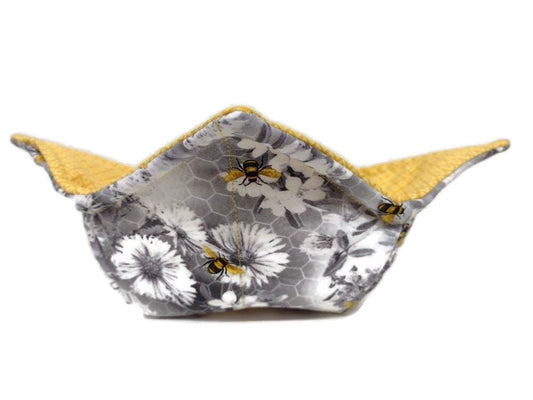 Bowl Cozy Microwave Safe Cotton Hot Soup Bowl Pot Holder in a Monochromatic Bee Fabric Pattern