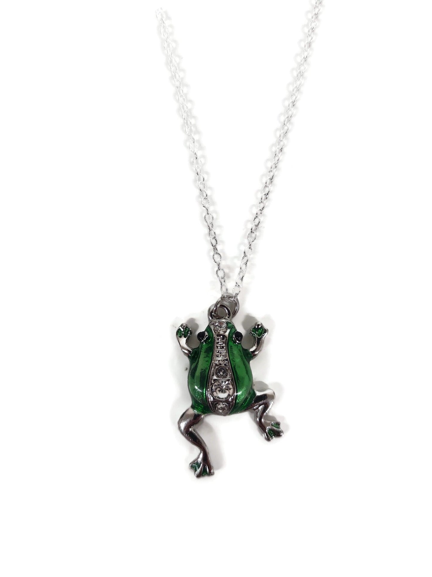 Silver chain necklace with Frog charm pendant