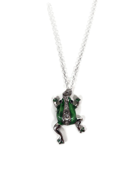 Silver chain necklace with Frog charm pendant
