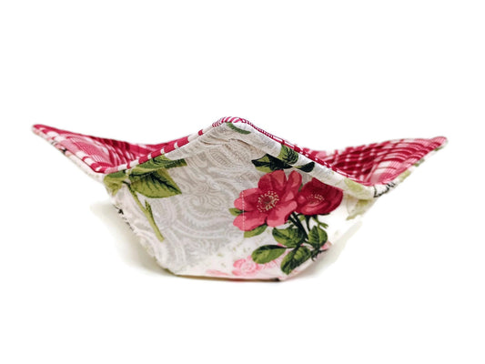Bowl Cozy Quilted Cotton Microwave Safe Rose and Black Butterfly