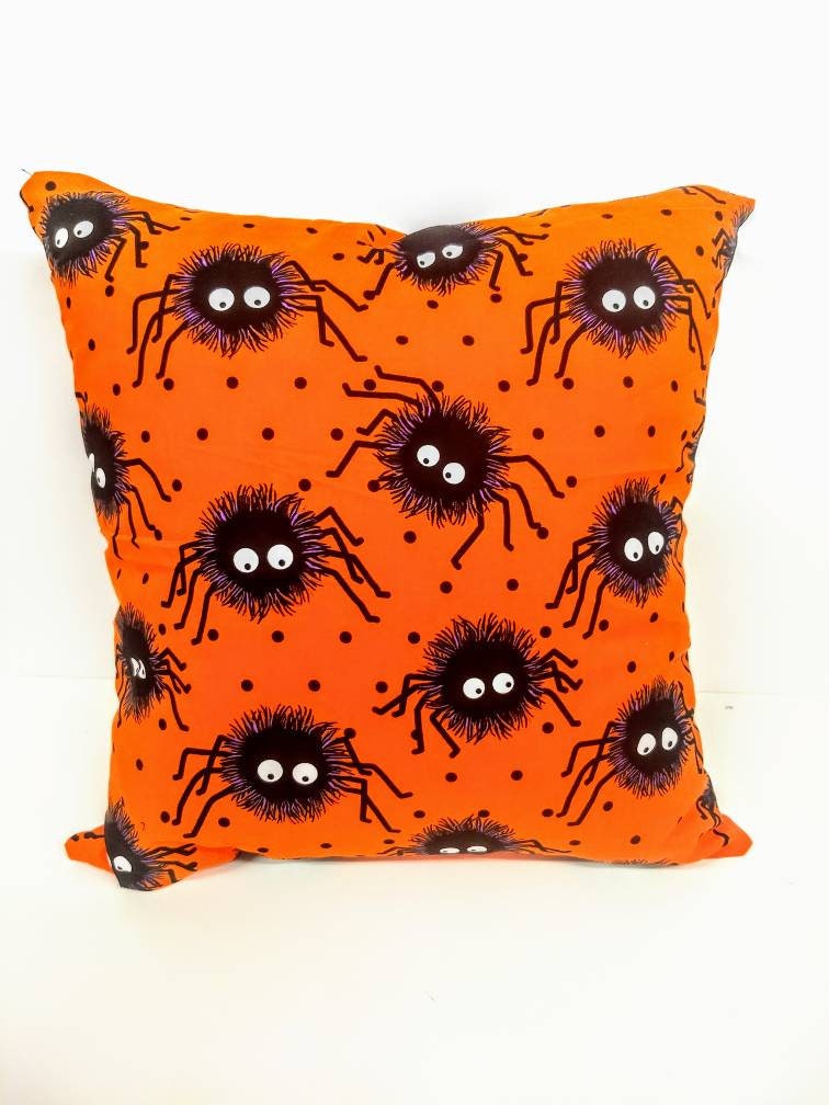 18 x 18 inch Halloween Fuzzy Spider throw pillow with invisible zipper