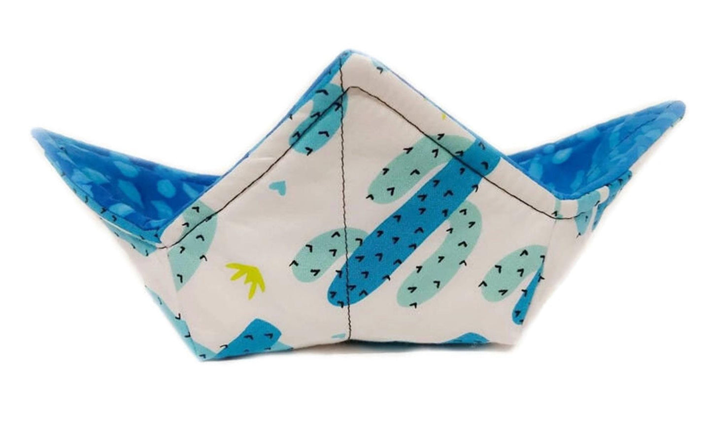 Bowl Cozy in a Blue Cactus Tie Dye fabric Print by Sewuseful Studios LLC