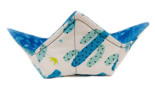 Bowl Cozy in a Blue Cactus Tie Dye fabric Print by Sewuseful Studios LLC