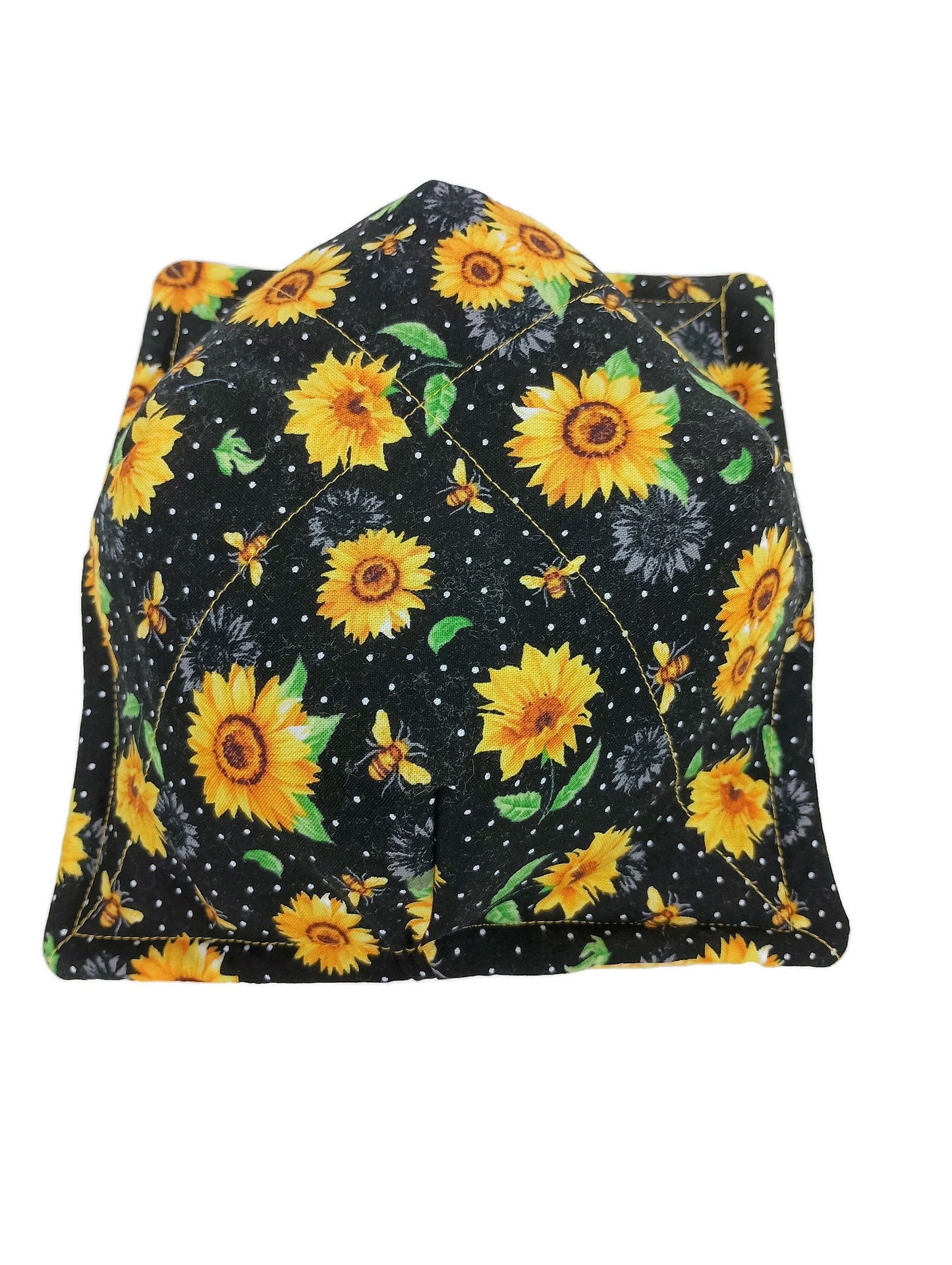 Bowl Cozy Microwave Safe Cotton Hot Soup Bowl Pot Holder in a Reversible  Black Sunflower and Yellow Hatched Fabric Print