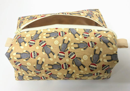 Sock Monkey Box Zippered Travel Bag