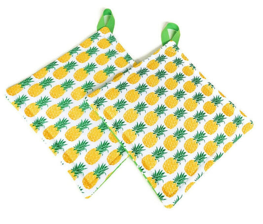 Pot holder for kitchen Pot Holder Set Oven Hot Pad Pot Holder for Cooking or Baking in a Yellow Pineapple Fabric Print
