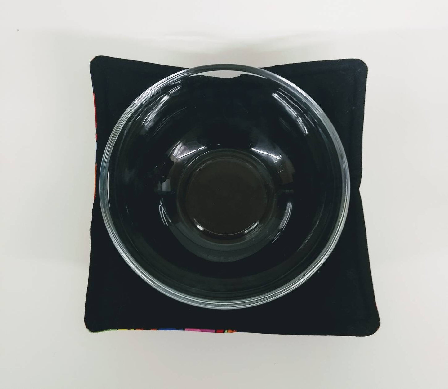 Bowl Cozy Microwave Safe Cotton Soup Hot Bowl Pot Holder in a Fuzzy Black Cat and Solid Black Fabric Print