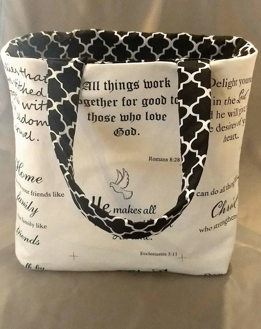 Scripture or Bible Quote Beach Bag or Tote Bag with Pocket