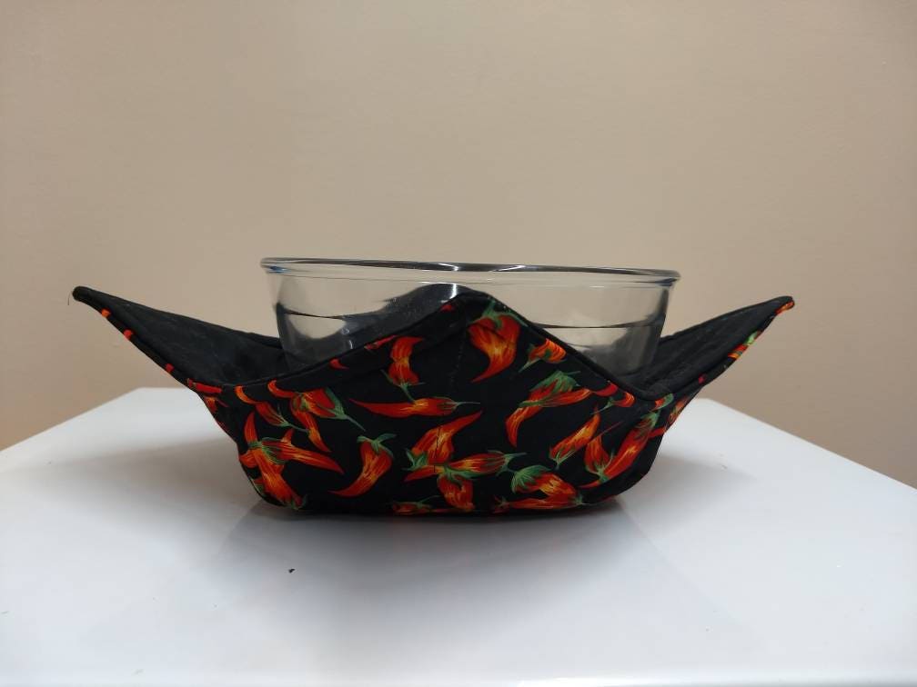 Large Bowl Cozy Microwave Safe Cotton Serving Bowl Pot Holder in a Red Chili Pepper Fabric Print