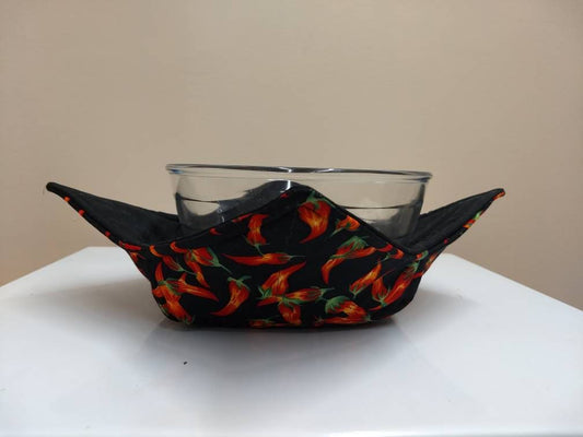 Large Bowl Cozy Microwave Safe Cotton Serving Bowl Pot Holder in a Red Chili Pepper Fabric Print