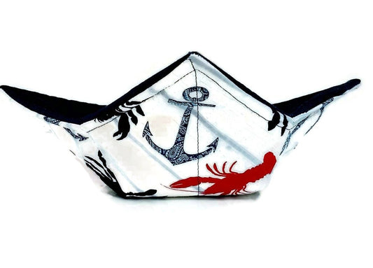 Bowl Cozy Microwave Safe Cotton Soup Hot Bowl Pot Holder in a Nautical Lobster and Anchor Fabric Print